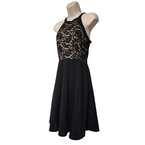 SHEIN Women's Floral Lace Halter Neckline Sleeveless Flared Black Dress Medium - Picture 2 of 7
